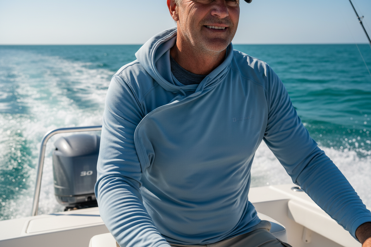Man in casual fishing shirt on boat